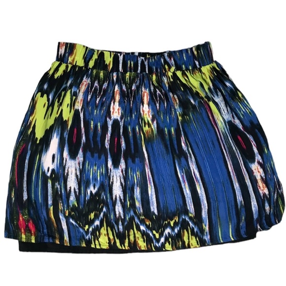 Rampage Blue Green Pink Black Lined Mini Skirt 2 Pockets Belt Loops Size Small - Picture 1 of 8